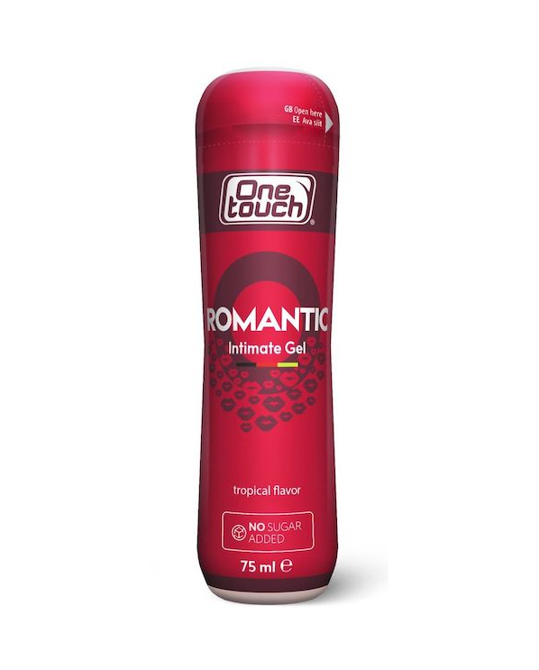 Red container of One Touch Romantic Intimate Gel on a white background